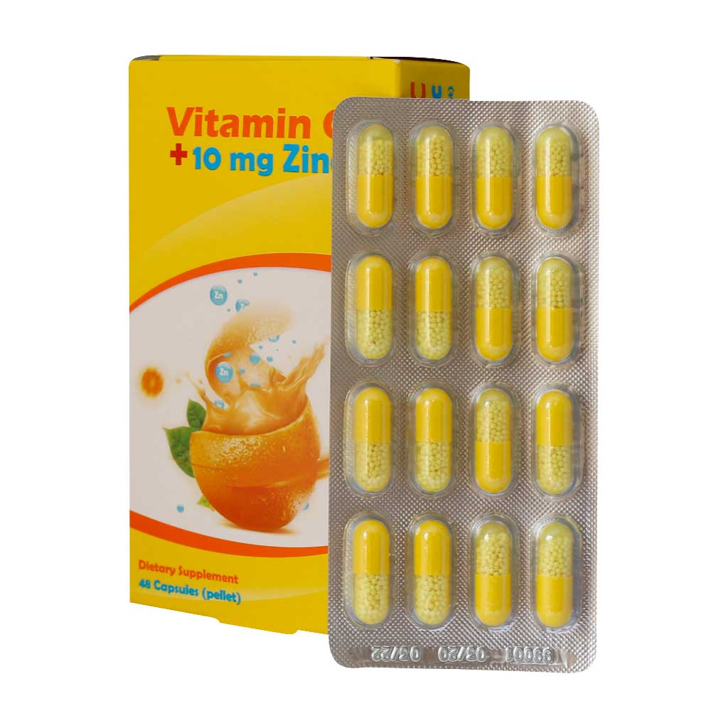Hegmatan-Daru-Gharb-Vitamin-C-10-Mg-Zinc-48-Caps-1.jpg کپسول ویتامین سی زینک هگمتان داروی غرب 10 میلی - Image 1